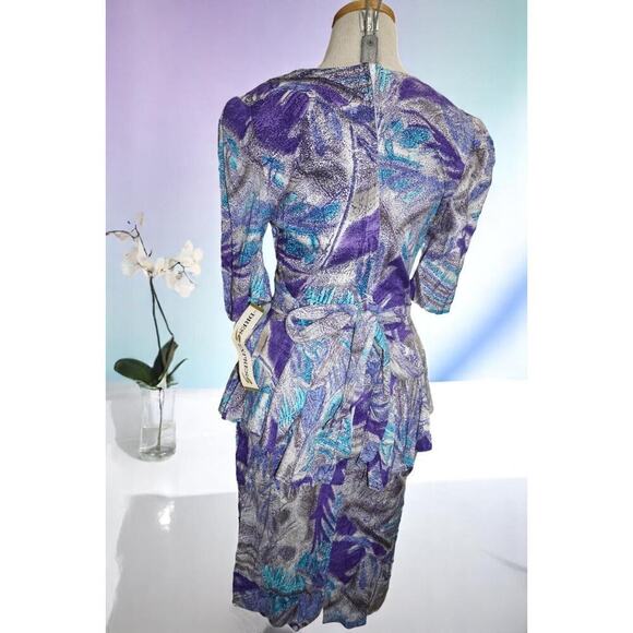 Vintage Dress Express Puff Sleeve Mini Dress – Abstract Purple Print – Size 5/6 - Picture 8 of 12